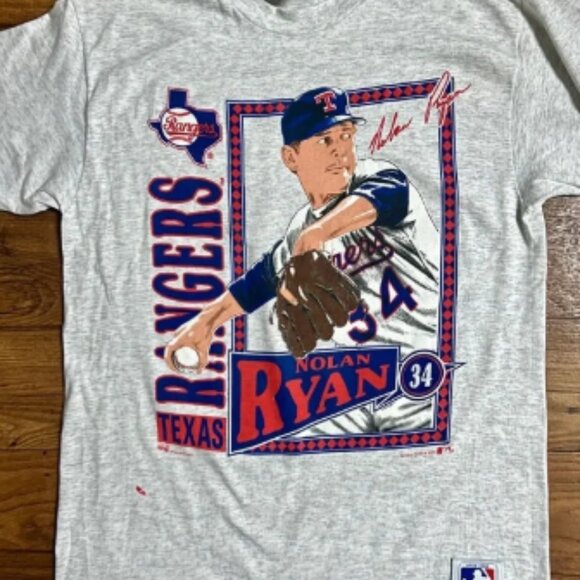 Nutmeg~Vintage (1991) • Gray • X-Large • Nolan Ryan Texas Rangers Baseball Shirt - Picture 2 of 5
